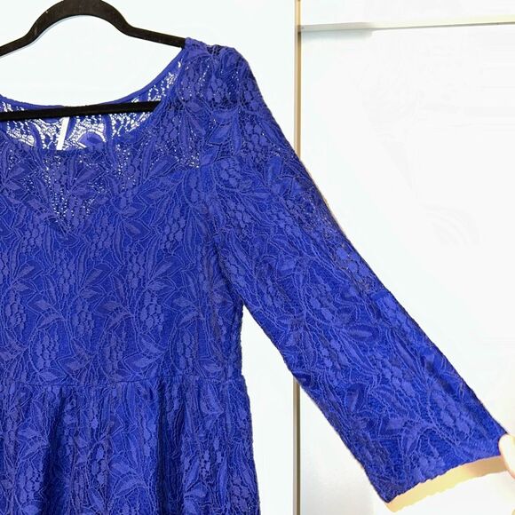 Free People Medium Shake it Up Mosaic Blue Lace Women’s Dress 3/4 Sleeve EUC - Picture 4 of 12